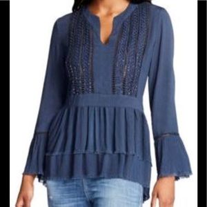 NWT William Rast indigo peasant sequin top XS